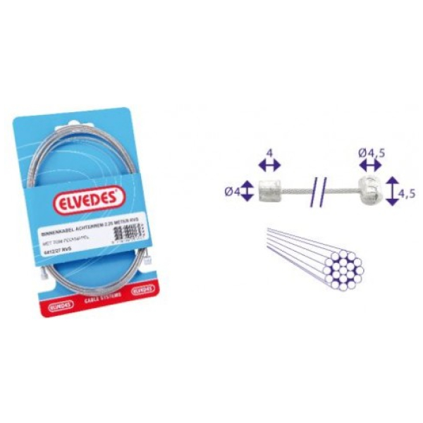 Elvedes schakel binnenkabel rvs 3m 2 nippels 4x4 e